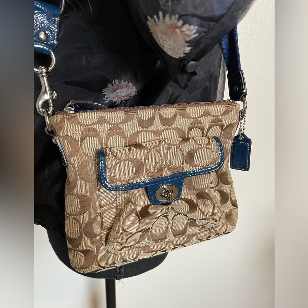Coach Blue Brown Signature Crossbody Handbag Purse